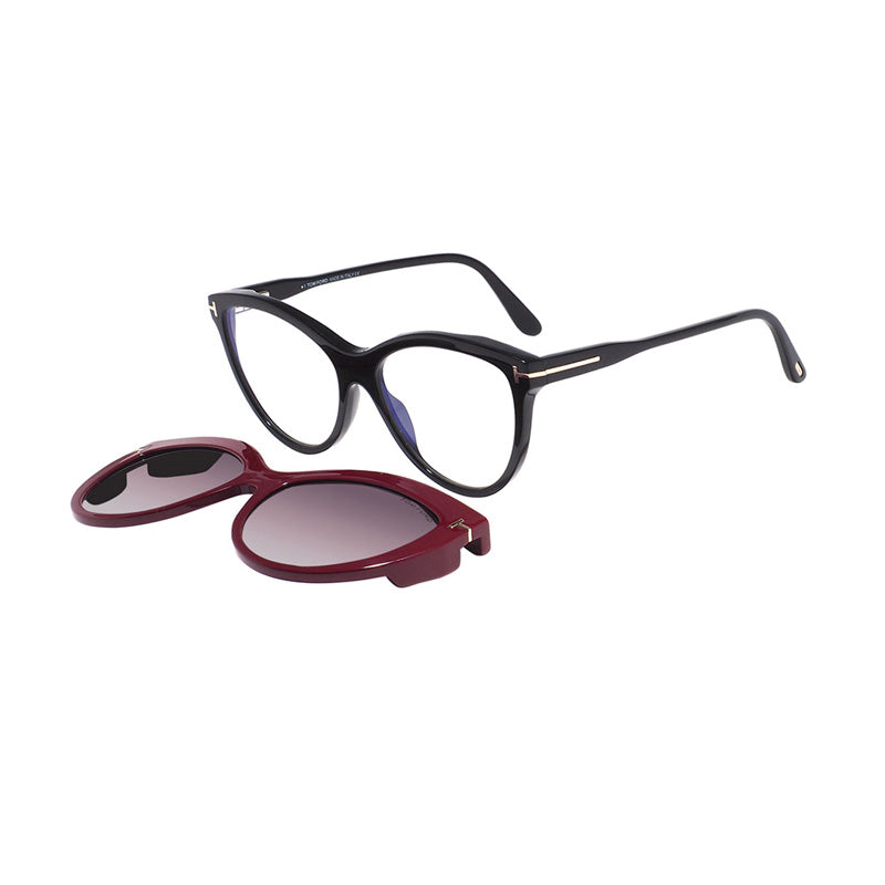 FT5772-B 001 Shiny Black/Transparent with Magnetic Clip-On Smoke To Pink Gradient 55mm