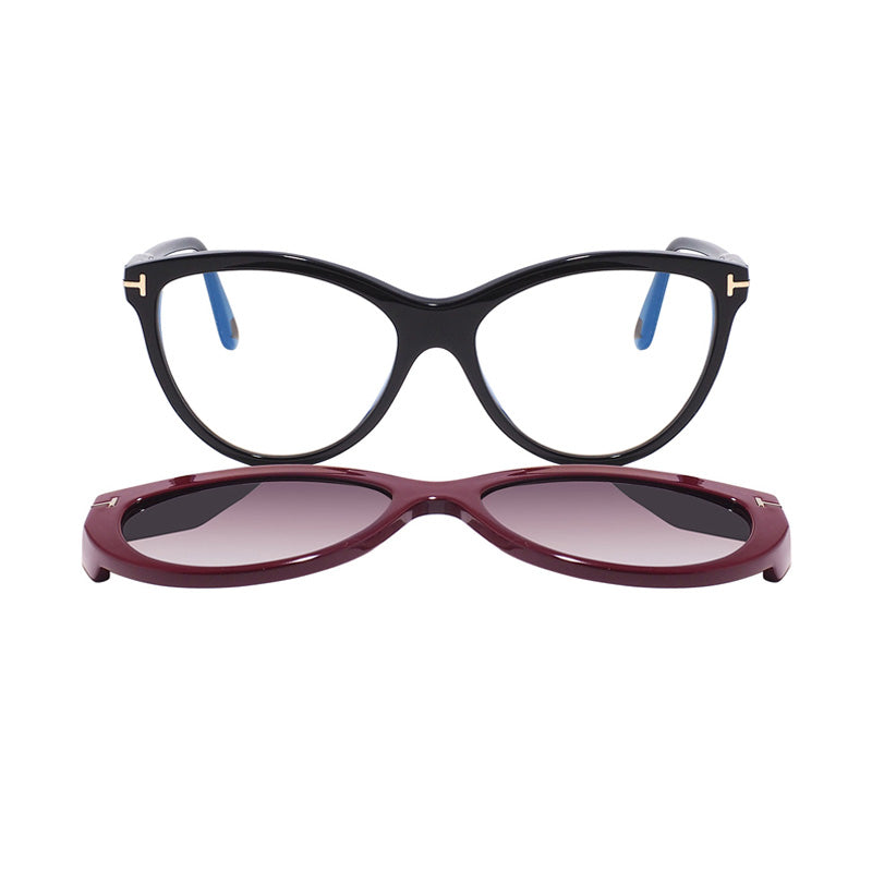 FT5772-B 001 Shiny Black/Transparent with Magnetic Clip-On Smoke To Pink Gradient 55mm
